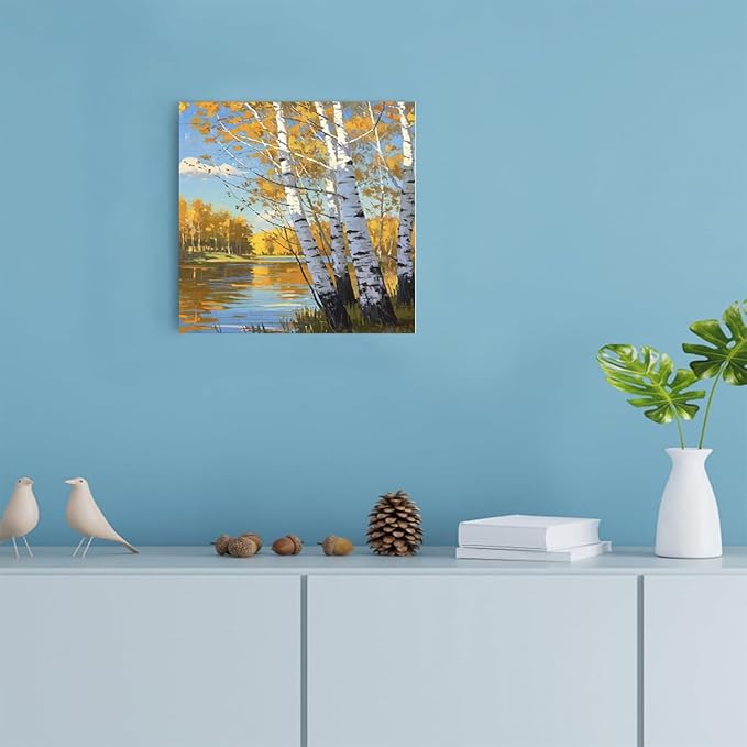 Poplar trees beside the blue sky and white clouds are suitable for living rooms bedrooms and offices Landscape posters and wall paintings