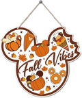 Fall Vibes Door Hanger, Fall Mouse Welcome Door Sign, Wooden Maple Leaves Mushroom Hanging Decor for Front Door, Fall Wood Wreath Wall Decors for Autumn Harvest Thanksgiving Home Decor