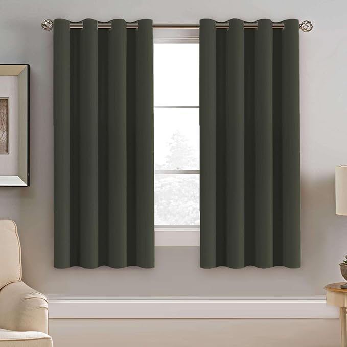 H.VERSAILTEX Blackout Window Curtain Panels Thermal Insulated Room Darkening Solid Grommet Curtains/Drapes for Bedroom Privacy Protection (Set of 2 Panels,52 by 63 Inch Long, Olive)