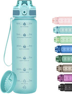 32oz Motivational Water Bottles with Time Marker & Fruit Strainer, Transparent Gradient Color Water Bottle with Times to Drink, Leakproof & BPA Free, Reusable Bottle with Strap (No Straw)