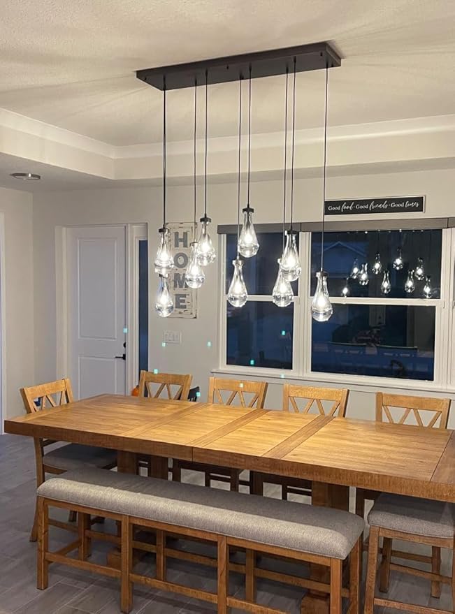 Raindrop 9-Light Chandeliers for Dining Room, Black Dining Room Lights Fixture Over Table, Teardrop Pendant Lights Kitchen Island, Adjustable Rope Hanging Lamp Ceiling for Entryway Foyer