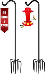 Gtongoko 92 Inch 2 Pack Bird Feeder Poles for Outdoors Heavy Duty, Shepherds Hooks for Outdoor, Hummingbird Feeder Stand, Adjustable Hanger for Plant, Lights, Lanterns Wedding Decor with 7 Prongs Base
