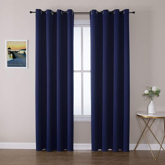 ChrisDowa Blackout Curtains 90 Inches Long 2 Panels Set for Living Room, Grommet Thermal Insulated Room Darkening Curtains for Bedroom (Navy Blue, 52 x 90 Inch)