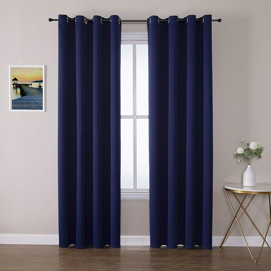 ChrisDowa Blackout Curtains 108 Inches Long 2 Panels Set for Living Room, Grommet Thermal Insulated Room Darkening Curtains for Bedroom (Navy Blue, 52 x 108 Inch)