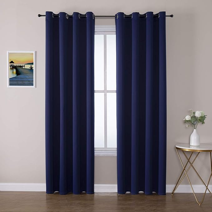 ChrisDowa Grommet Blackout Curtains for Bedroom and Living Room - 2 Panels Set Thermal Insulated Room Darkening Curtains (Navy Blue, 52W x 95L )in