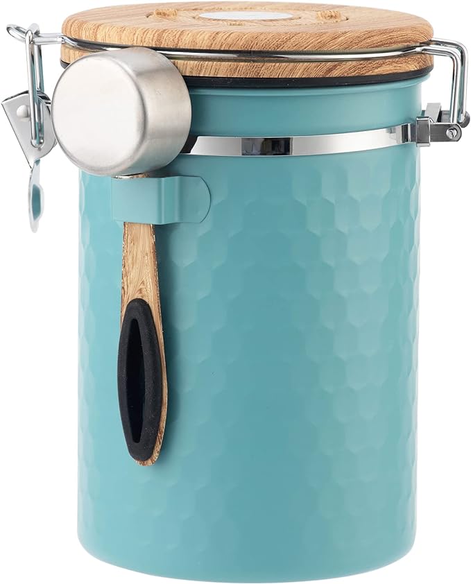 TEDSWAIT Coffee Canisters Airtight Coffee Bean Storage Container Kitchen Stainless Steel Food Storage Container with Scoop Date Tracker & CO2 Valve 61Fl Oz (Lake Blue)