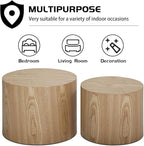 Nesting Coffee Table Set of 2, Modern Round Coffee Table with Non-Slip Feet, Oak Wooden Circle Accent Tables for Small Spaces Living Room Bedroom Balcony Office Drum Side Table