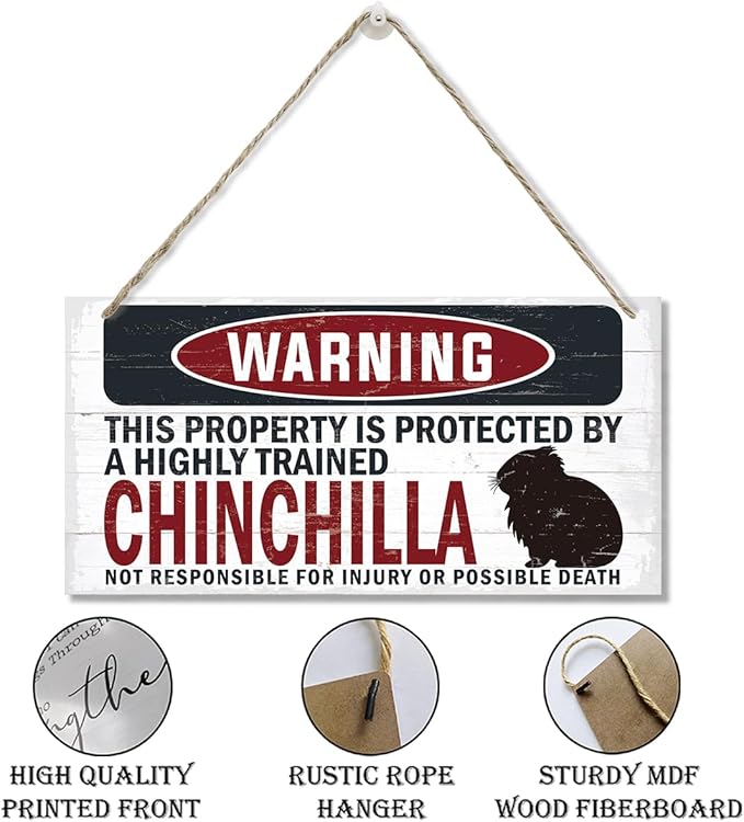 Warning Sign, Chinchilla Warning Wood Plaque Sign, Funny Door Signs, Decorative Wood Hanging Suspension Plaque, Farmhouse Wooden Wall Decor, Outdoor Hanging Wooden Signs