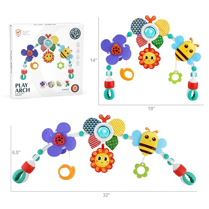 Baby Stroller Arch Toys,Adjustable Crib Mobile for Bassinet with Sensory Play Accessories and Hanging Toys,Baby Travel Car Seat Toys for Toddler Boy Girl 0 3 6 9 12 24 Months