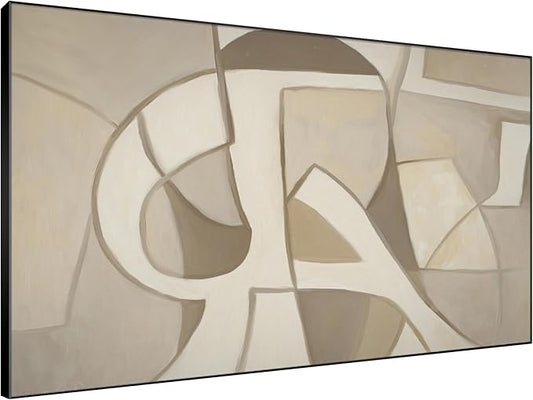 SIGNWIN 46"x72" Extra Large Framed Wall Art Neutral Abstract Geometric in Mid-Century Style, Retro-Inspired Design for Home Living Room Bedroom Decor (Frame Assembly Required)