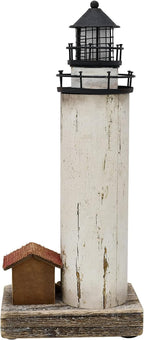 Linfevisi Wood Lighthouse Decor Rustic LED Light House Decor Wooden Decorative Nautical Lighthouse Statue Coastal Beach Themed Lighthouse Handcrafted Tabletop Decoration Home Bathroom (12")