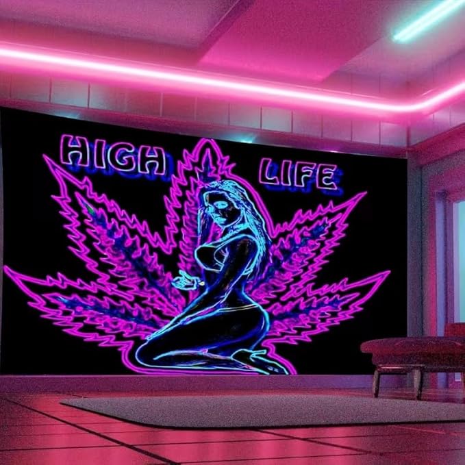 ADDWel Blacklight Tapestry for Bedroom, Tapestry Glow In The Dark, UV Reactive Black Light Posters Wall Hanging for Bedroom Dorm Living Room Backdrop Decor