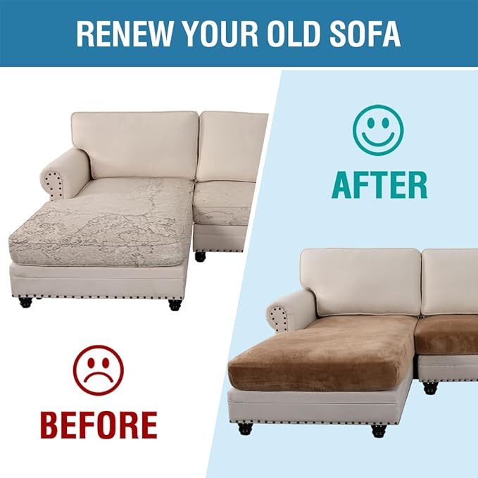 H.VERSAILTEX Velvet Stretch Sectional Couch Covers 3 Pieces Sofa Seat Cushion Covers L Shape Separate Cushion Couch Cover for Both Left/Right Sectional Couch (Large Sofa 2 Seater + 1 Chaise, Camel)