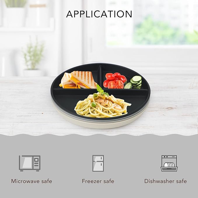 greenandlife 10 Inch 4PCS Unbreakable Portion Control Plates, Divided Plates for Kids Adults, Dishwasher & Microwave Safe Compartment Plate, Lightweight Reusable Wheat Straw plate, BPA Free