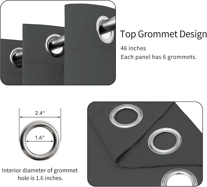 Easy-Going Blackout Curtains for Bedroom, Solid Thermal Insulated Grommet and Noise Reduction Window Drapes, Room Darkening Curtains for Living Room, 2 Panels(46x84 in, Dark Gray)