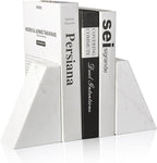 Marble Bookends for Heavy Books, Decorative Book Ends for Shelves, White Stone Durable and Heavy-Duty Book Ends for Hardback Books & CDS, Unique Book Stopper & Holder, Set of 2