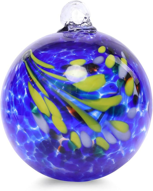 VCUTEKA Hanging Garden Gazing Ball, Hand-Blown Glass Witch Ball for Outdoor Garden Décor, 6" Blue Swirl
