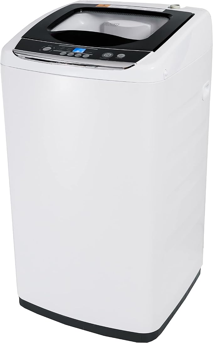 BLACK+DECKER 0.9 Cu. Ft. Portable Washer, 6.6 lb. Capacity Washing Machine for Homes & Apartments, 5 Wash Cycles, Quick Connect Sink Adapter and Drain Hose Included, Transparent Lid, BPWM09W, White