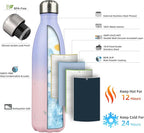 Insulated Water Bottles,25 oz Double Wall Stainless Steel Vacumm Metal Flask for Sports Travel,Pastel Sunset