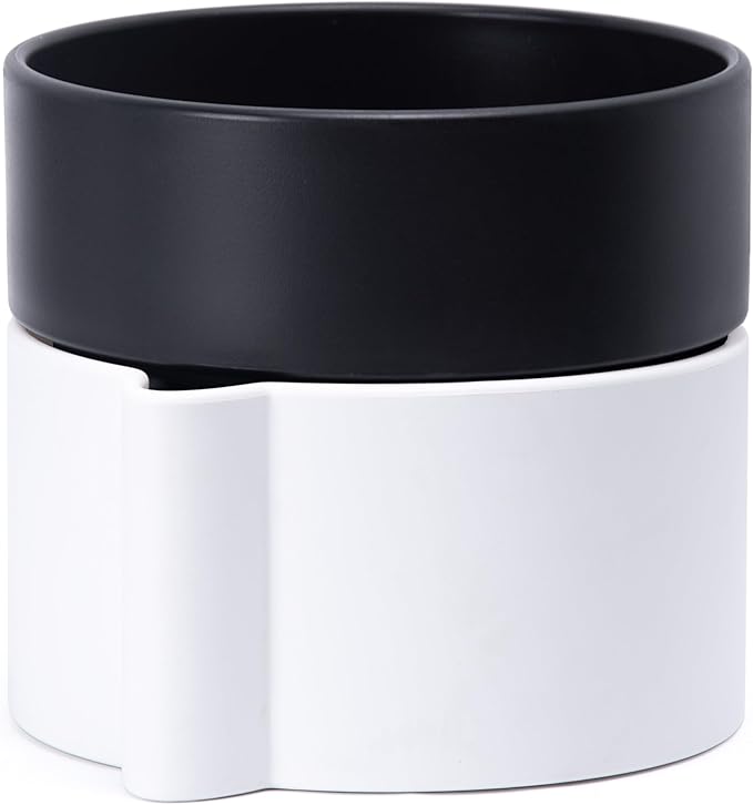 8 Inch Self-Watering Planter Pot with Terracotta Insert, Deep Water Reservoir, and Ceramic-Alike BPA-Free Plastic Planter Pot for Plant, Modern Planter for Houseplants, White/Black, 53-B-T-4
