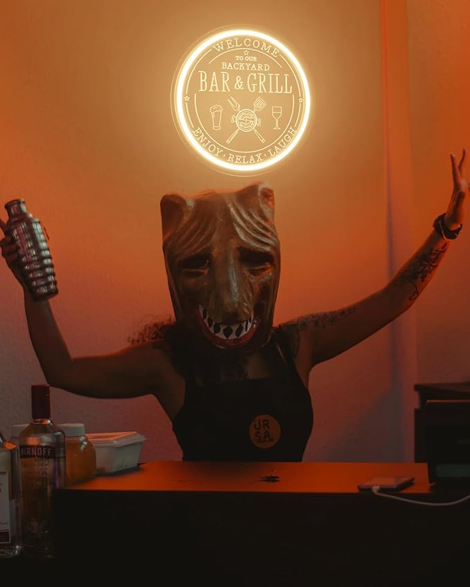 Bar & Grill Neon Sign for Home Bar Wall Art Decor, Dimmable LED Neon Lights Bar and Grill Signs for Backyard Patio Garden Yard BBQ Birthday Party, Grilling Light Up Sign for Housewarming Gifts