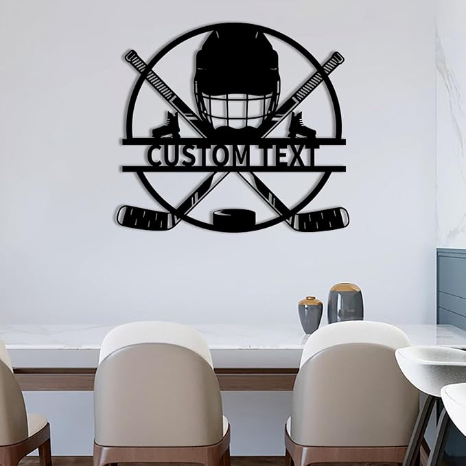 Custom Hockey LED Wall Sign – Personalized Ice Hockey Helmet & Sticks Neon Sign, 16-Color LED with Remote Control, Hockey Decor for Boys Room, Man Cave, Sports Fans