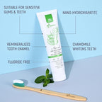 Natural Fluoride Free Toothpaste - Nano Hydroxyapatite, Remineralizing, Sensitive Teeth, Whitening & Zero Waste Tube - Dentist Recommended for Adult & Kids Oral Aloe Vera & Chamomile (Single, Aloe)