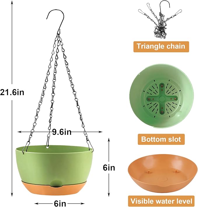 10 Inch Self Watering Hanging Pots, 3 Pack Hanging Planters