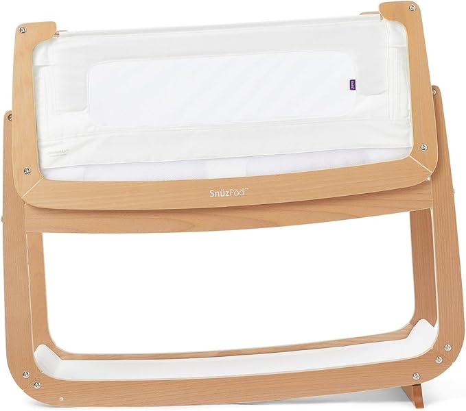 SnuzPod 4 Rocking Baby Bassinet Bedside Sleeper - Lightweight, Portable Bedside Bassinet, Lift Off Crib, Zip Down Wall, 3D Breathable Mattress, 6 Height Settings and Comfort Incline Mode, Natural