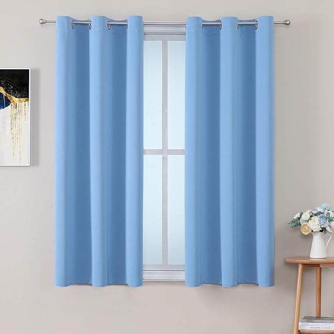 ChrisDowa Grommet Room Darkening Curtains for Bedroom and Living Room - 2 Panels Set Thermal Insulated Blackout Curtains (Sky Blue, 42W x 63L)