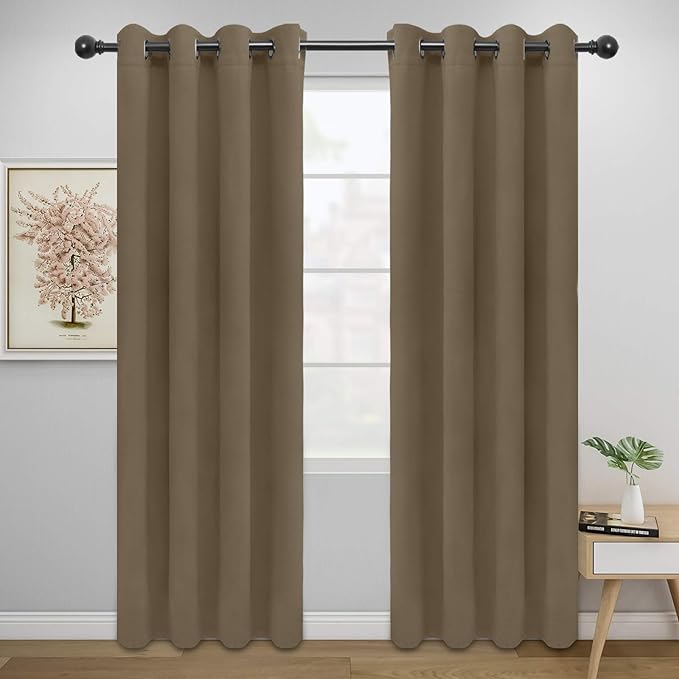Easy-Going Blackout Curtains for Bedroom, Solid Thermal Insulated Grommet and Noise Reduction Window Drapes, Room Darkening Curtains for Living Room, 2 Panels (52x84 in,Natural)