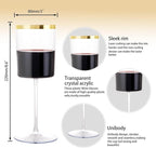 Ciaell 12 Pack Plastic Wine Glasses - 14 Oz Plastic Wine Glasses with Stem - Square Gold Disposable Stemmed Glass for Parties & Weddings & Outdoors & Thanksgiving