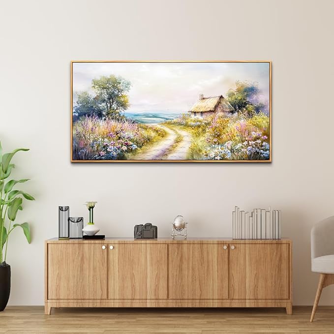 ZUITINGHUA Large Wood Framed Wall Decor For Living Room Canvas Wall Art For Office Modern Wall Decorations For Bedroom Country Road Landscape Painting Farmhouse Pictures Artwork Home Decor 24x48 In