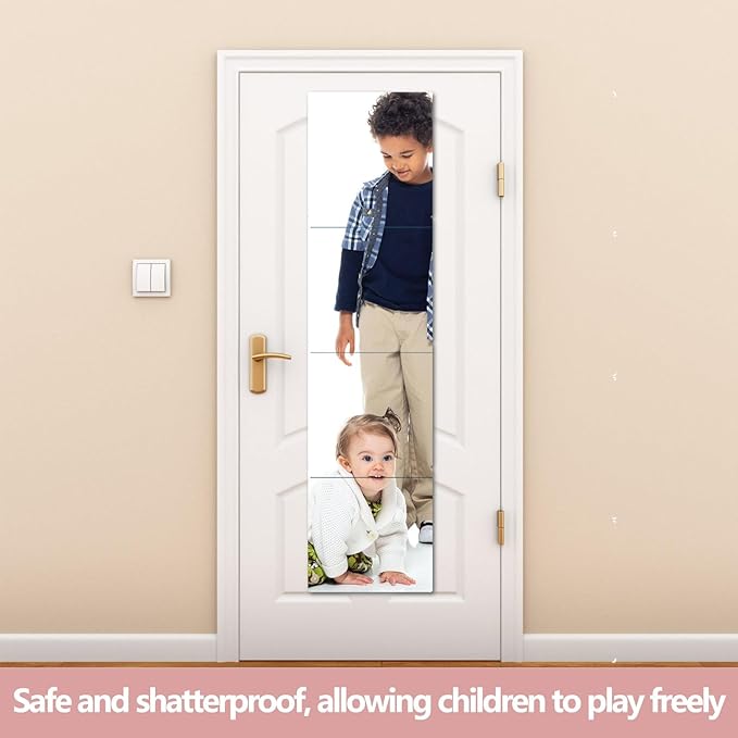 Unbreakable Full Length Wall Mirror,The Door Mirror,4Pack 13.5''x13.5'',Acrylic Mirror Kids,Shatterproof Plexiglass Long Mirrors for Bedroom Closet,Children Non Glass Stick on Mirrors