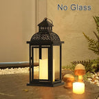 DECORKEY No Glass Lanterns Decorative Indoor & Outdoor, 15'' Candle Lantern Decorative Christmas Indoor Outdoor Decor, Vintage Metal Hanging Lanterns with LED Candle for Patio, Front Porch,Yard, Table