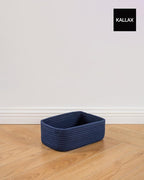 KALLAX Small Woven Basket, 12 x 8 x 4.5 Inches, Storage Basket for Organizing, Cute Small Rope Shelf Closet Cube Storage Bins Baskets for Shelves, Dog Toy Gift Baskets Empty, 3 Packs, Navy Blue
