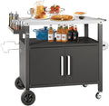 Grill Cart Table with Big Storage Cabinet, Movable Outdoor Dining Cart Pizza Oven Stand, Kitchen Cart Island Multifunction Food Prep Table Stainless Steel Surface