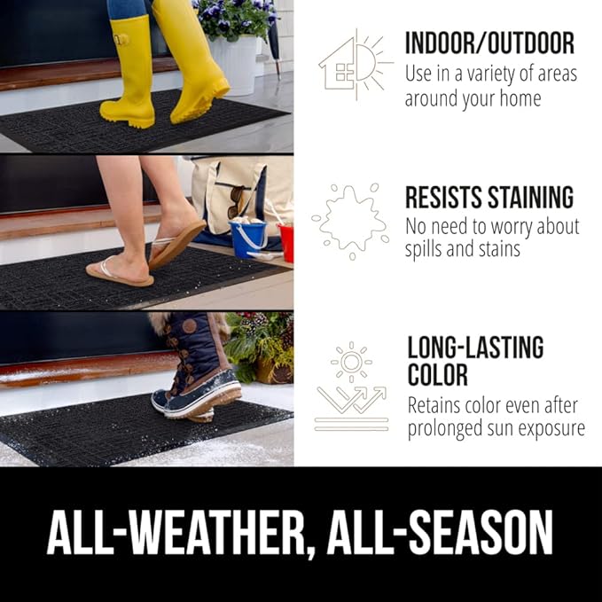 GORILLA GRIP 100% Waterproof All-Season WeatherMax Doormat, 34x58, US Designed Natural Rubber, Stain and Fade Resistant, Low Profile Indoor Outdoor Door Mats, Easy Clean Patio Mat, Midnight Maze
