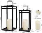 HPC Decor Black Metal Candle Lanterns Set of 2- Lanterns Decorative w/ LED Timer Candles- 15.8'' & 12.6'' Chunky Modern Farmhouse Lantern Decor for Indoor,Outdoor,Fireplace,Porch (No Glass)