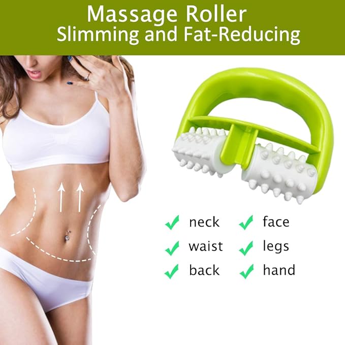 Cellulite Massage, Manual Roller Massage with Two-Wheel Massage Handle,Relax Muscles to Relieve Stress,Increases Blood Circulation,Apply to Arm/Shoulder/Leg/Back/Buttocks/Abdomen(Green)