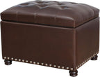 Joveco Leather Storage Ottoman Bench Rectangle 24 Inch Foot Rest Ottomans Stool for Living Room Bedroom(Brown)