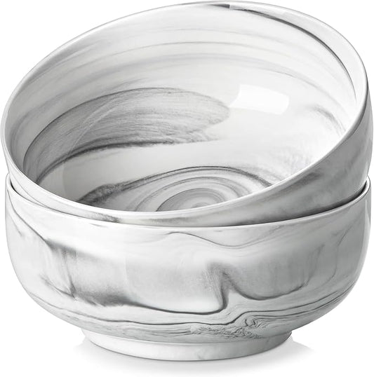 MALACASA Large Soup Bowls Set, 44 OZ (7") Salad Bowls Cereal Bowls Set of 2,Marble Grey Ceramic Bowls for Kitchen, Dishwasher & Microwave Safe, Series REGULAR
