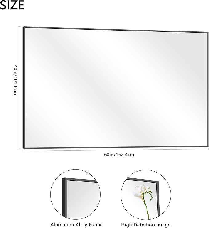 40x60inch Black Bathroom Mirror, Black Rectangle Mirror with Frame, Large Rectangular Wall Mirrors for Bathroom, Living Room, Hair Salon, Big Farmhouse Mirror Hang Horizontal/Vertical