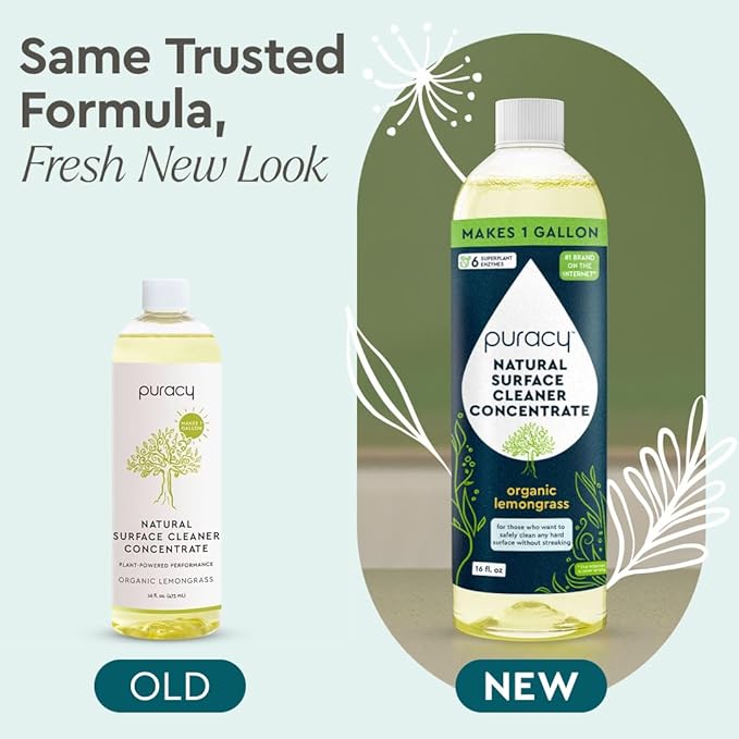 Puracy Multi-Surface Cleaner Concentrate - Plant-Powered Everyday Surface Cleaner - Natural All Purpose Cleaning Solution As Seen on TikTok (Organic Lemongrass, 16 fl oz)
