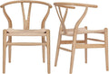 Tomile Solid Wood Wishbone Chair Y Chair Mid-Century Armrest Dining Chair, Hemp Seat (Ash Natural, Pack of 2)