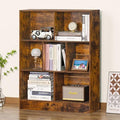 LEYAOYAO 7 Cube Bookshelf - Mid Century Modern Brown Rustic Wood Storage