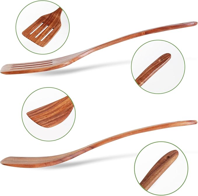 2 Pack Wooden Spatula, Acacia Wood Long Handle Flat Frying Turner, Handmade wooden spoons for cooking, Kitchen Utensil set, Non-Stick Cooking Spurtle Utensils for kitchen use