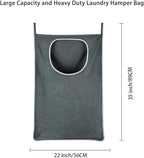 Hanging Laundry Bag with Over Door Hooks, Laundry Hamper and Space Saving Laundry Bag with Zipper, Hanging Hamper for Clothes, Toys, Towels, ...（36"x 22",Grey-2Pack)