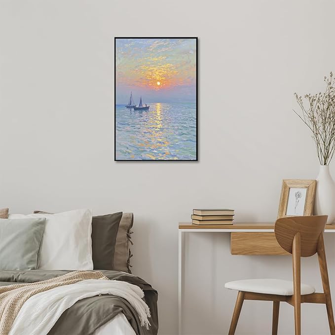Coastal sailboat scenery poster art decor ocean nautical room decor beautiful sailboat seascape decor suitable for beach villa