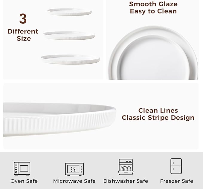 3 Packs Serving Platters, Large Serving Tray, Round Platters for Serving Food, Food Tray for Veggie Fruit Snack Dessert Cheese, White Ceramic Serving Trays for Party, Entertaining, 12.8”/10.8”/8.8”
